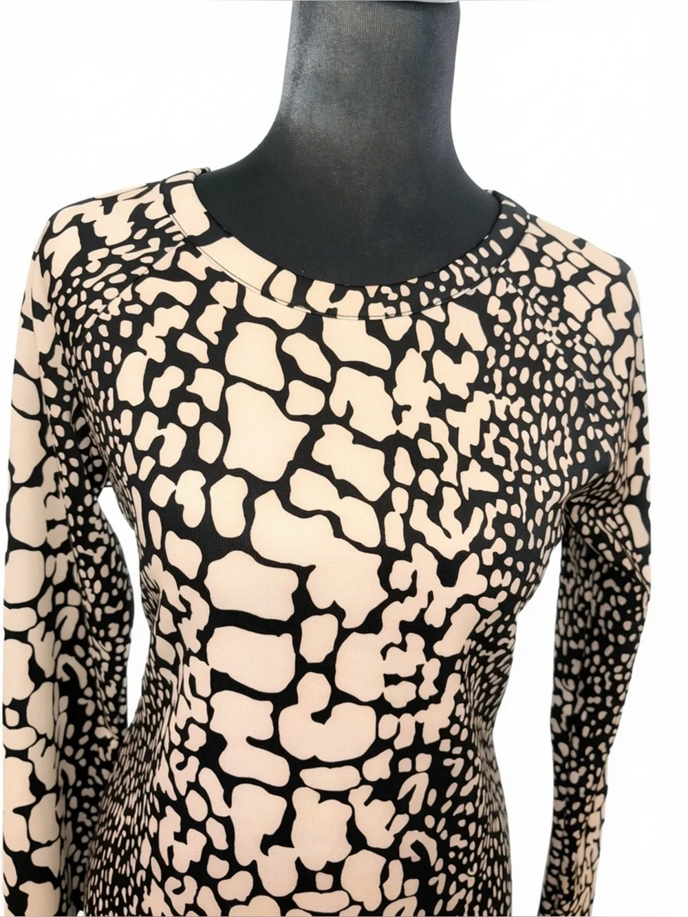 Michael Kors Black White Giraffe Print Long Sleeve Bodycon Dress Size S